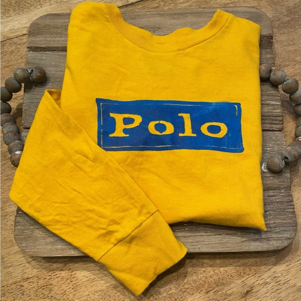 Vintage Polo by Ralph Lauren Small 8/10 Cotton Yellow Long Sleeve Logo T-Shirt‎